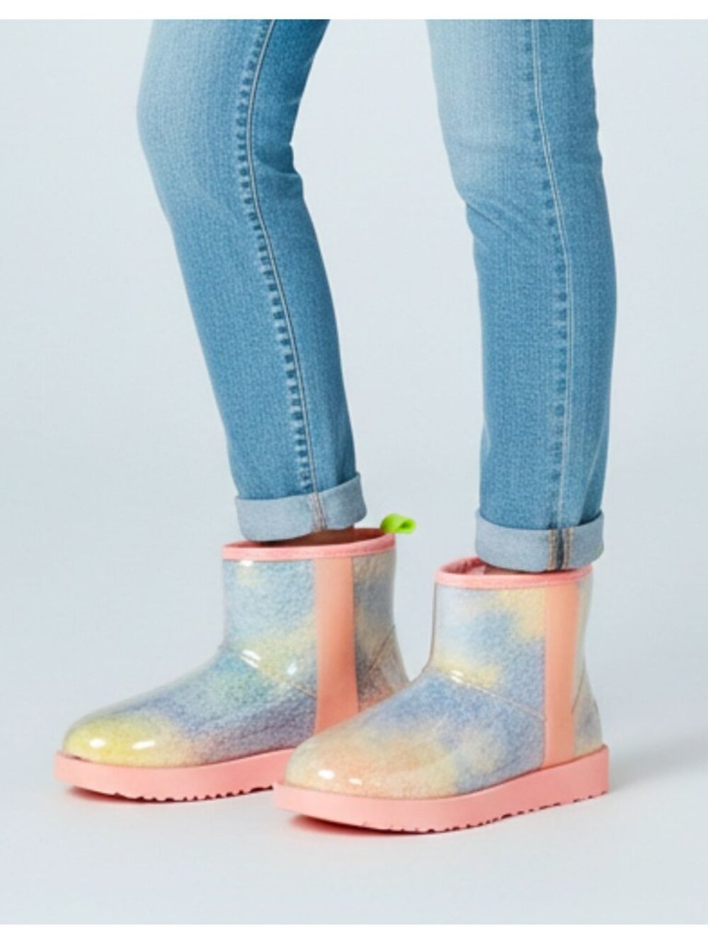 Rainbow Gradient Womens Ankle Boots With Transparent Glossy Outer Layer & Pink S